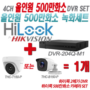 [올인원-5M] DVR204QM1 4CH + 하이룩 500만화소 카메라 1개 SET (실내형/실외형 3.6mm 출고)