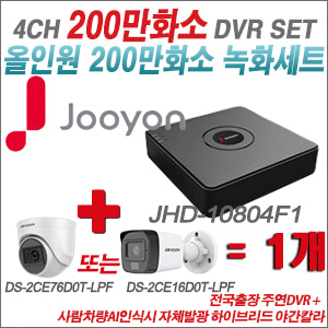 [TVI-2M] JHD10804F1 4CH + 최고급형 200만화소 카메라 1개 SET (실내3.6mm출고/실외형품절)
