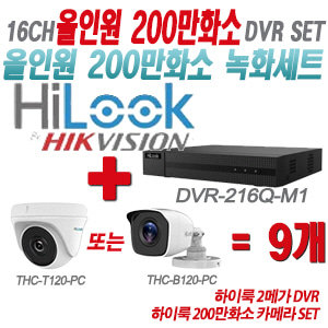 [올인원-2M] DVR216QM1 16CH + 하이룩 200만화소 카메라 9개 SET (실내형/실외형 3.6mm 출고)